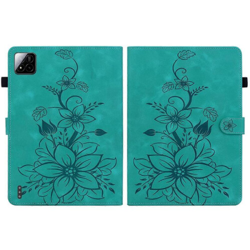 (For Xiaomi Pad 7 / Pad 7 Pro, Green) Lily Embossed Leather Tablet Case 2