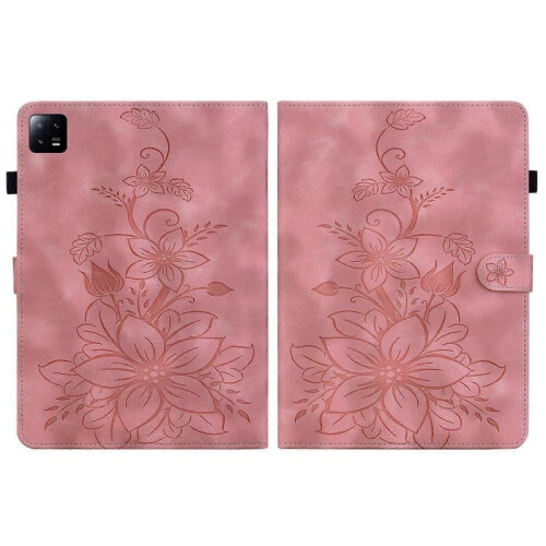 (For Xiaomi Pad 6 11.0 2023, Pink) Lily Embossed Leather Tablet Case 2