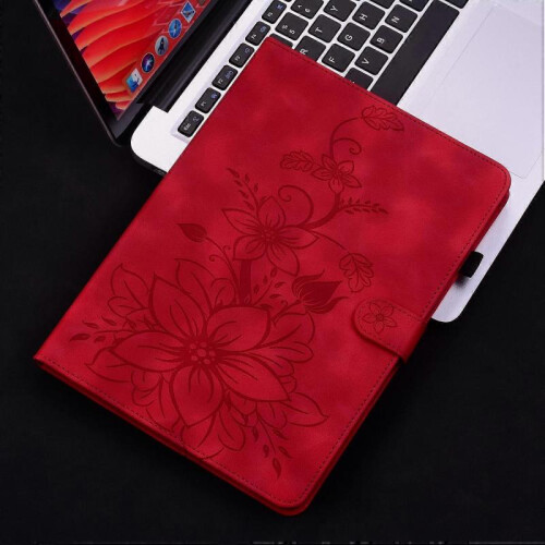 (For Xiaomi Pad 7 / Pad 7 Pro, Red) Lily Embossed Leather Tablet Case 1