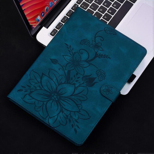 (For Xiaomi Pad 7 / Pad 7 Pro, Dark Blue) Lily Embossed Leather Tablet Case 1