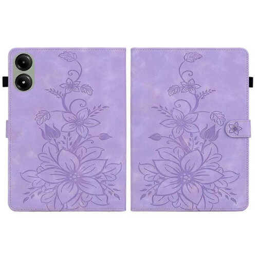 (For Redmi Pad 2 / Redmi Pad SE 11 2025, Purple) Lily Embossed Leather Tablet Case 2