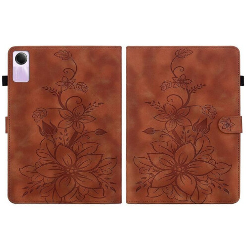 (For Xiaomi Redmi Pad SE, Brown) Lily Embossed Leather Tablet Case 2