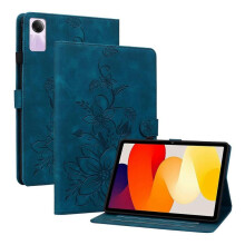 (For Xiaomi Redmi Pad SE, Dark Blue) Lily Embossed Leather Tablet Case