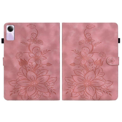 (For Xiaomi Redmi Pad SE, Pink) Lily Embossed Leather Tablet Case 2
