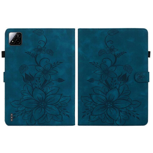 (For Xiaomi Pad 7 / Pad 7 Pro, Dark Blue) Lily Embossed Leather Tablet Case 2