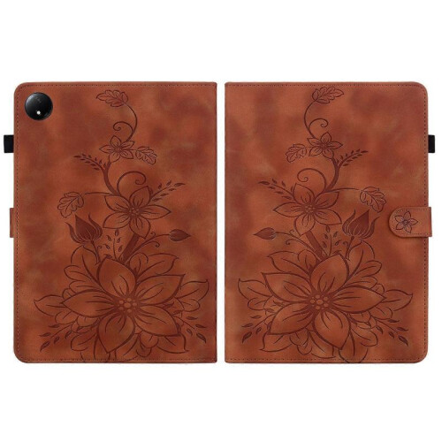 (For Xiaomi Redmi Pad SE 8.7, Brown) Lily Embossed Leather Tablet Case 2
