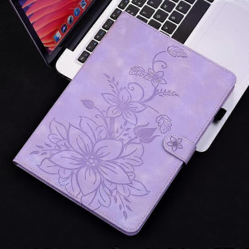 (For Redmi Pad 2 / Redmi Pad SE 11 2025, Purple) Lily Embossed Leather Tablet Case 1