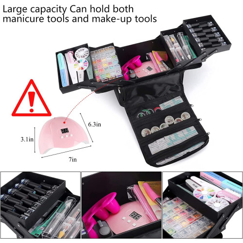 Large Black Makeup Carrying Train Case for Travel Storage 2