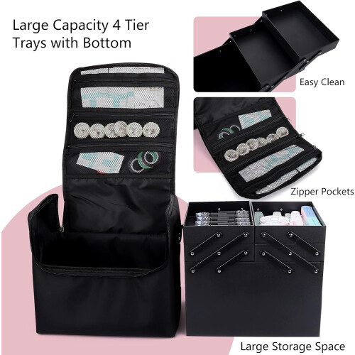 Large Black Makeup Carrying Train Case for Travel Storage 1