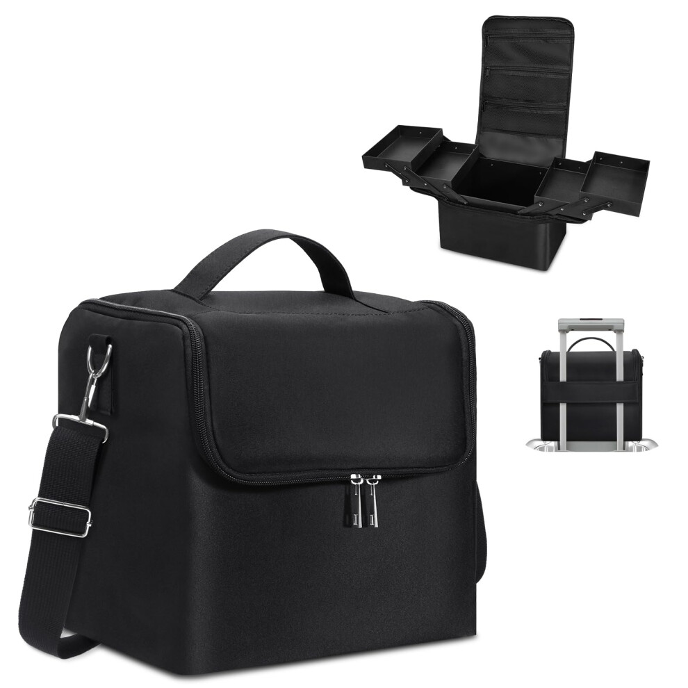 Large Black Makeup Carrying Train Case for Travel Storage