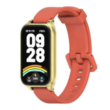 (Orange Gold) Mijobs Metal Shell Silicone Watch Band For Xiaomi Smart Band 9 Active / Redmi Band 3