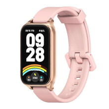 (Pink Rose Gold) Mijobs Metal Shell Silicone Watch Band For Xiaomi Smart Band 9 Active / Redmi Band 3