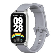 (Grey Silver) Mijobs Metal Shell Silicone Watch Band For Xiaomi Smart Band 9 Active / Redmi Band 3