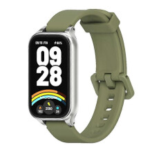 (Army Green Silver) Mijobs Metal Shell Silicone Watch Band For Xiaomi Smart Band 9 Active / Redmi Band 3