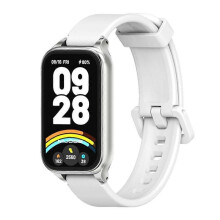 (White Silver) Mijobs Metal Shell Silicone Watch Band For Xiaomi Smart Band 9 Active / Redmi Band 3