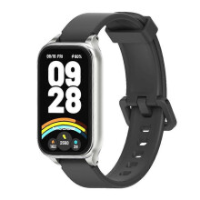 (Black Silver) Mijobs Metal Shell Silicone Watch Band For Xiaomi Smart Band 9 Active / Redmi Band 3