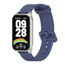 (Midnight Blue Silver) Mijobs Metal Shell Silicone Watch Band For Xiaomi Smart Band 9 Active / Redmi Band 3