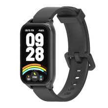 (Black) Mijobs Metal Shell Silicone Watch Band For Xiaomi Smart Band 9 Active / Redmi Band 3