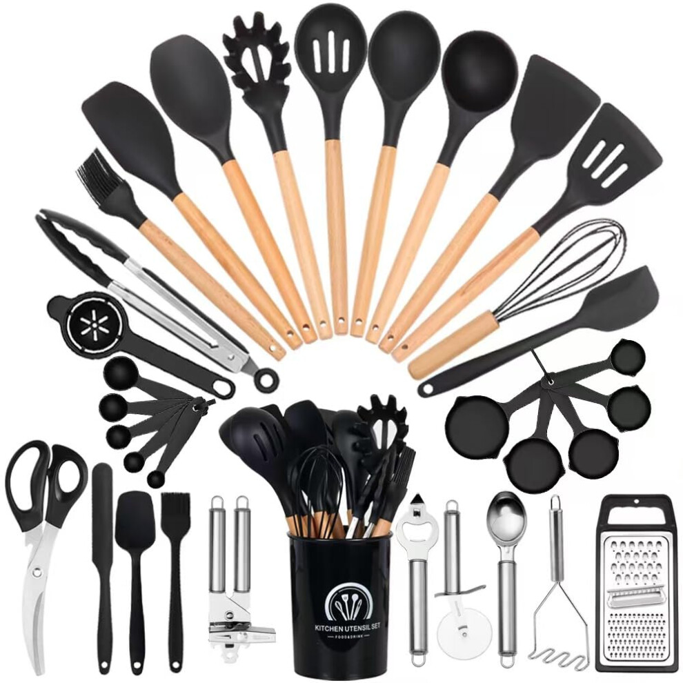 34 Pcs Silicone Cooking Utensils Set for Nonstick Cookware with Wood Handle Kitchen Gadgets Tools-image-OPC-PHZQXRP-NEW