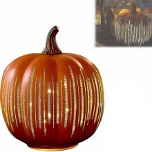 (Orange, 21x23cm) Cherishous Twinkle LED Light Starry Night Pumpkins, Lighted Sparkling Starry Night Glass Pumpkin
