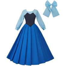 (Größe:3XL) Damen Meerjungfrauen-Prinzessin-Kostüm Blaues Ballkleid mit Haarschleife