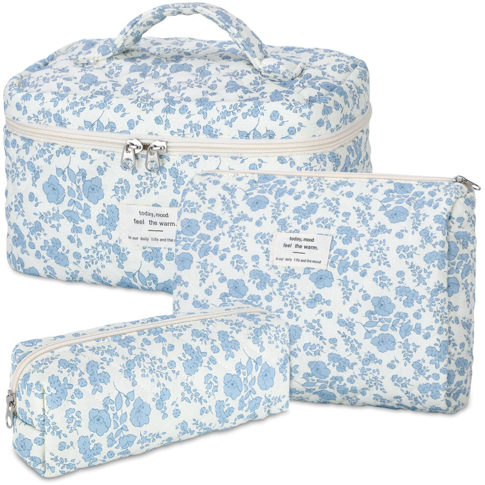 3 Pack Large Cotton Quilted Makeup Bag for Toiletry Travel Large Size Refï¼axu