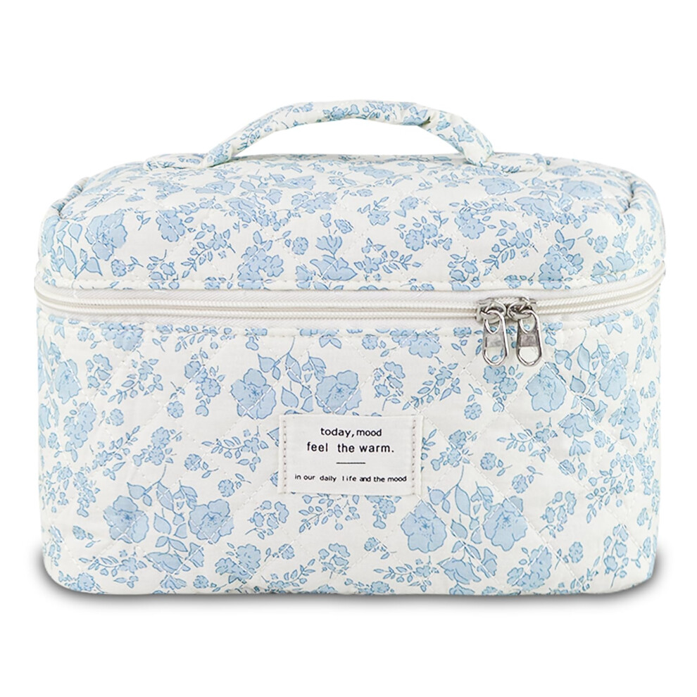 Quilted Floral Cosmetic Bag for Travel Toiletry Large Size
