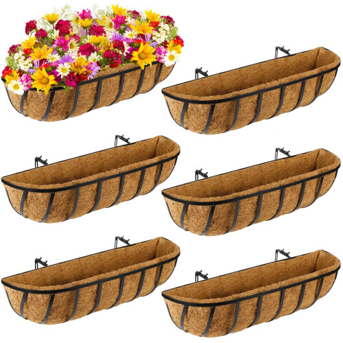 6 Pieces Window Baskets with Coconut Liner 24 Inch Window Deck Planters Boxes