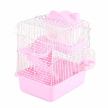 Hamster Cage, 2 Tier Mouse Cage Hamster Cages and Habitats High Chassis Design (Pink)