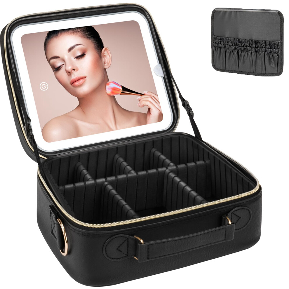 Light Led Mirror Makeup Bag With Rechargeable Stepless Dimmable And Brushes Storage Organizer For Travel