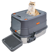 Enclosed Cat Litter Box Stainless Steel Tray Pan with Removable Lid