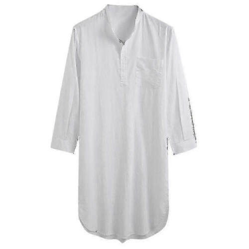 (M,White)Mens Cotton Sleepshirt Nightshirt 1