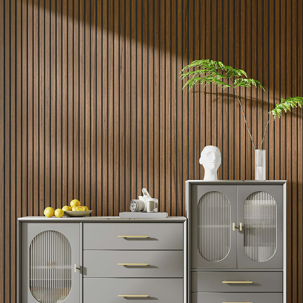 (European Walnut) 4Pcs 60*60cm Slat Wall Panel with PVC Veneer & PET Backing