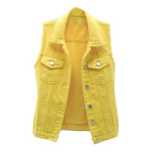 (M, Yellow) Women Spring And Autumn Coats Solid Sleeveless Denim Jacket Outerwear P2025032600805