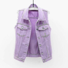 (S, Purple) Women Spring And Autumn Coats Solid Sleeveless Denim Jacket Outerwear P2025032600805