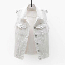 (XL, White) Women Spring And Autumn Coats Solid Sleeveless Denim Jacket Outerwear P2025032600805