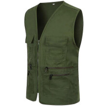(2XL, Army Green) Men Multi-pocket Utility Vest Fishing Waistcoat Hiking Gilet Jacket Coat