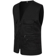 (2XL, Black) Men Multi-pocket Utility Vest Fishing Waistcoat Hiking Gilet Jacket Coat