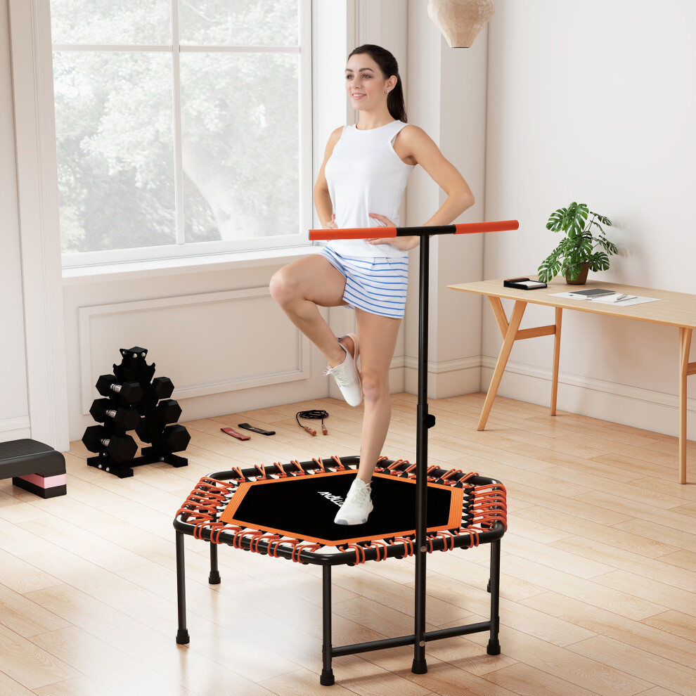 SPORTNOW 45" Fitness Trampoline with Adjustable Handle, LED Lights, Orange