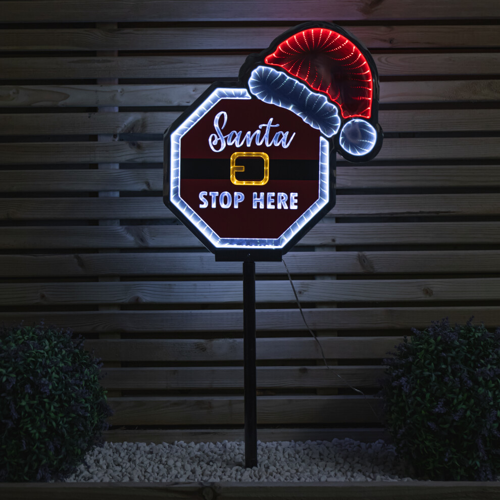 Festive 40Cm Light Up Christmas Santa Stop Here Sign With Santa Hat & Leds