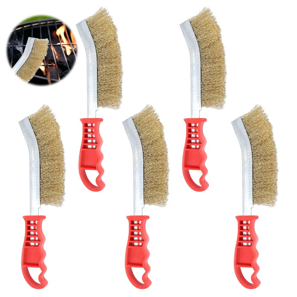 Brass Grill Brush, Pack Of 5 Wire Brushes, Brass Grill Brush, Brass Grill Brush, With Curved Plastic Handle, For Grill Cleaning And Rust Removal 6493810964237