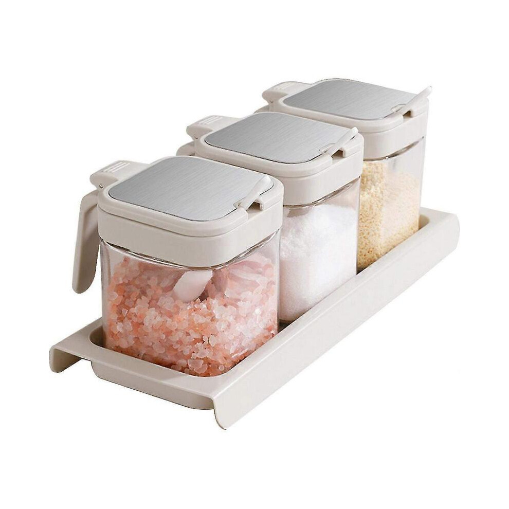 Clear Glass Seasoning Box Set with Small Storage Jars - Stylish Salt Pots for Spices & Herbs Organization in Your Kitchen