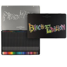 Buntstift - FABER-CASTELL - Black Edition - Etui mit 36 - Supersoft Mine - Schwarzes Holz