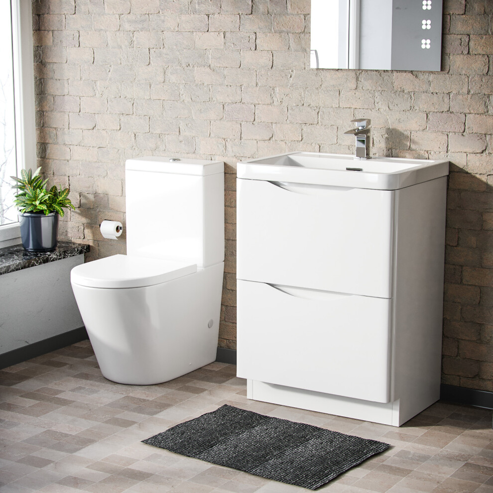 Nes Home Merton 600Mm Freestanding Vanity Basin Unit & Rimless Wc Toilet White