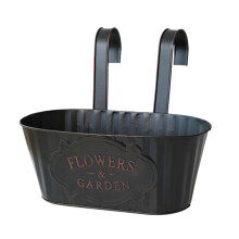 Flower Boxes for Railings, Metal Fence Planter, Window Hanging Plant Pots, 28 x 24 x 9.5 cm, Black