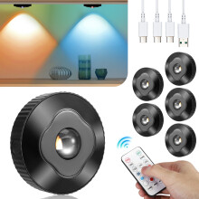 6 Pack Rechargeable Under Cabinet Lights, RGB LED Puck Lights with Remote Control, Touch Sensor Dimmable Closet Lights for Kitchen Wardrobe
