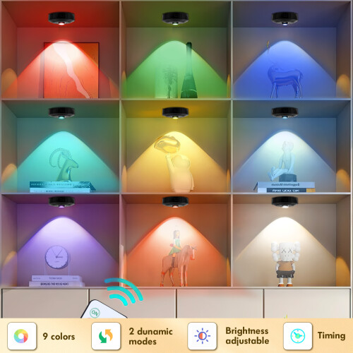 6 Pack Rechargeable Under Cabinet Lights, RGB LED Puck Lights with Remote Control, Touch Sensor Dimmable Closet Lights for Kitchen Wardrobe 2