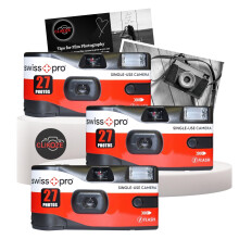 Disposable Cameras Multipack - Bundle with 3 X Swiss+Pro Disposable Camera Single-Use Film Cameras with 27 Exposures and Clikoze Disposable Photograp