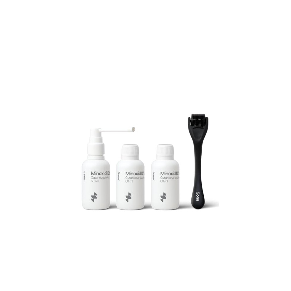 Sons Men's Minoxidil 5% Cutaneous Solution And Dermaroller, Hair Regrowth Treatt. For Hair Loss & Thinning In Microneedling Stimulates Collagen And