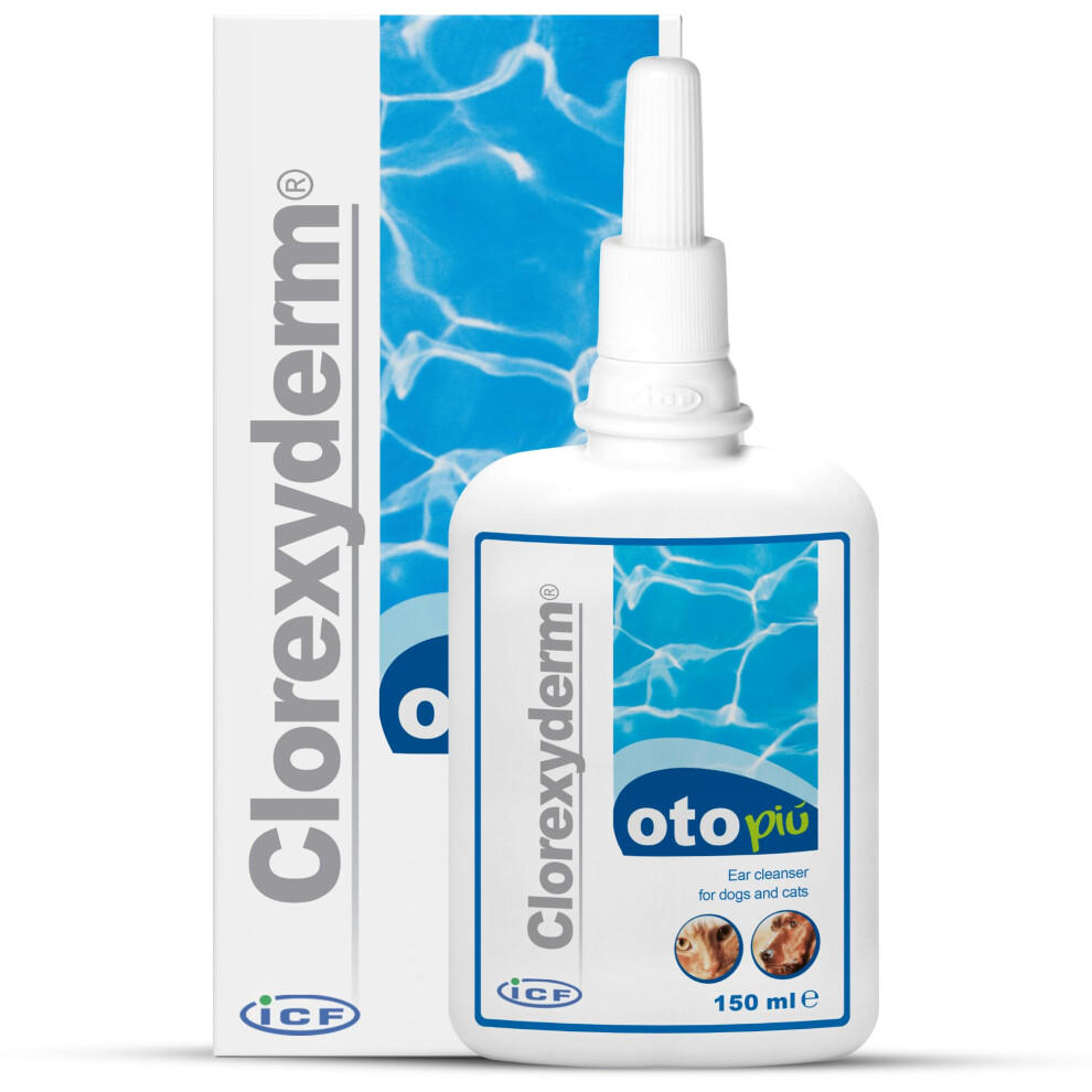 Icf | Clorexyderm Oto Piu | Cat & Dog Ear Cleaner Solution | Dog Ear Drops To Stop Wax Build Up, Head Shaking, Discomfort, Ear Odour & Scratching |